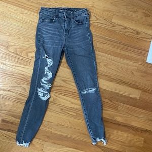 American eagle gray jeans size 0, super high-rise jeggings